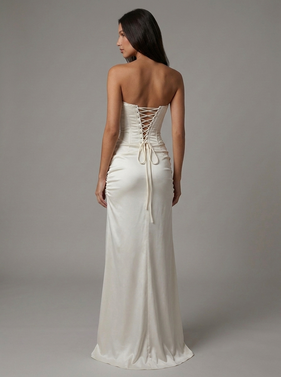 Women's White V-Neck Satin Maxi Dress for Wedding Guests