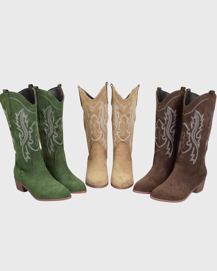 Women's Wide Calf Slip On Western Boots with Block Heel