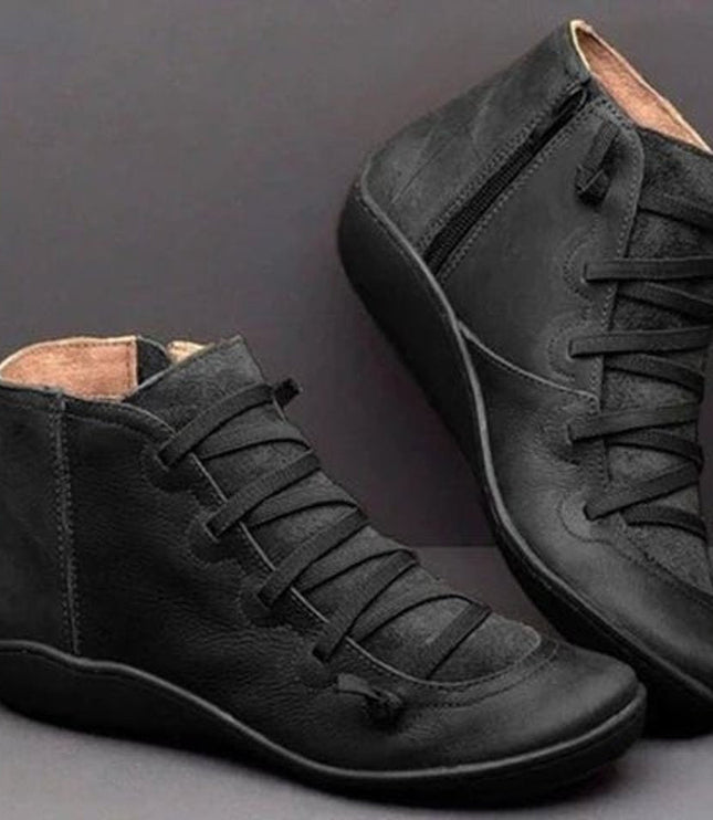 Women's Winter Ankle Boots with Side Zip, Lace Up and Lined