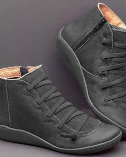 Women's Winter Ankle Boots with Side Zip, Lace Up and Lined