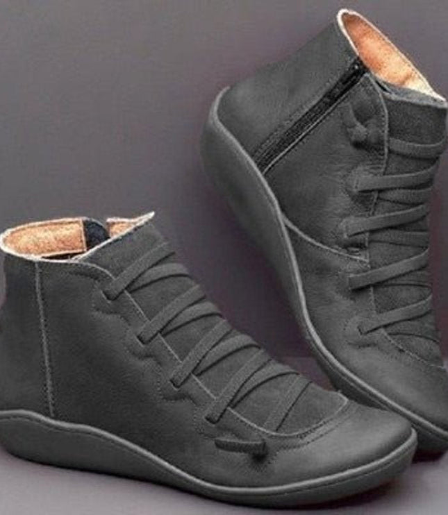 Women's Winter Ankle Boots with Side Zip, Lace Up and Lined
