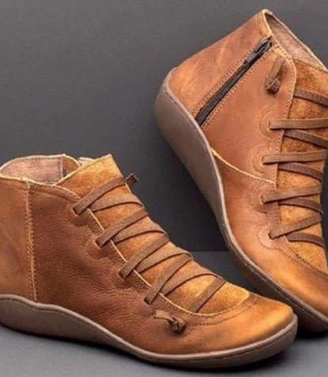 Women's Winter Ankle Boots with Side Zip, Lace Up and Lined