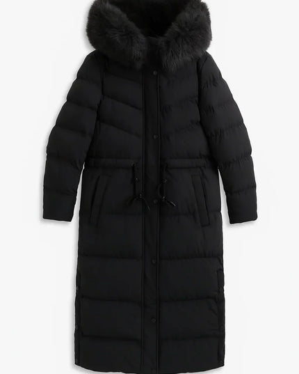 Women's Winter Coat in Quilted Faux Fur, Long Hooded Cut