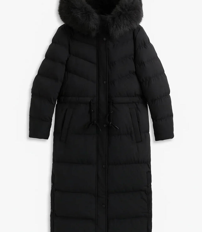 Women's Winter Coat in Quilted Faux Fur, Long Hooded Cut