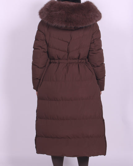 Women's Winter Coat in Quilted Faux Fur, Long Hooded Cut