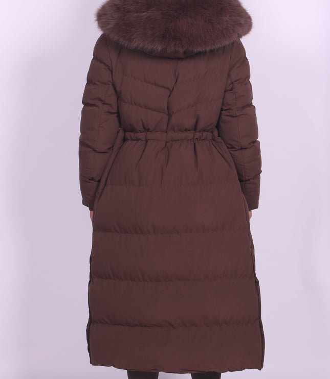 Women's Winter Coat in Quilted Faux Fur, Long Hooded Cut