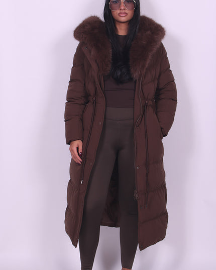 Women's Winter Coat in Quilted Faux Fur, Long Hooded Cut