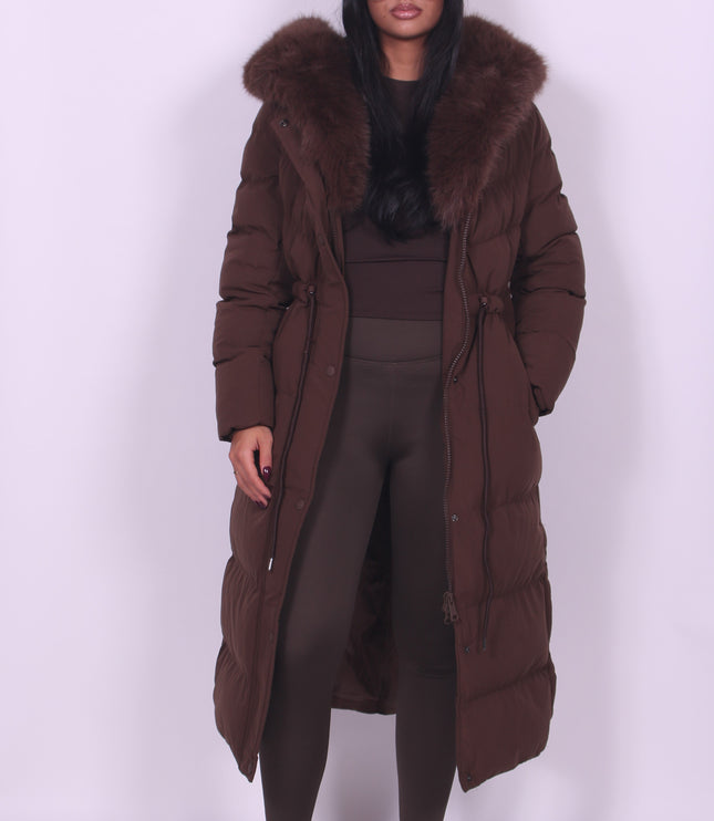 Women's Winter Coat in Quilted Faux Fur, Long Hooded Cut