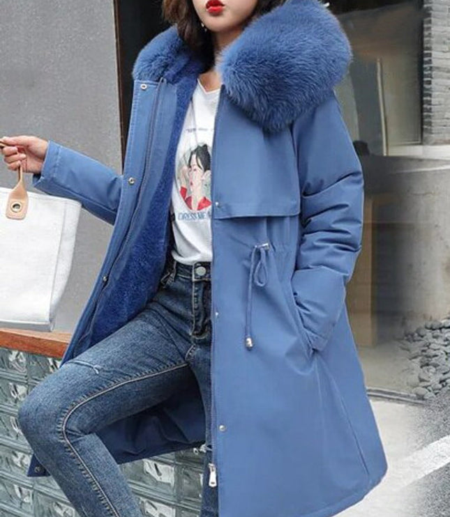 Women's Winter Parka with Hood and Faux Fur Collar, Long Cut