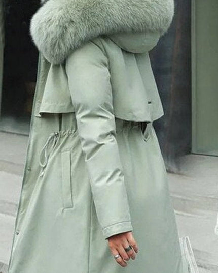 Women's Winter Parka with Hood and Faux Fur Collar, Long Cut