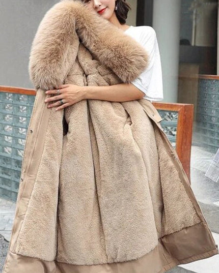 Women's Winter Parka with Hood and Faux Fur Collar, Long Cut